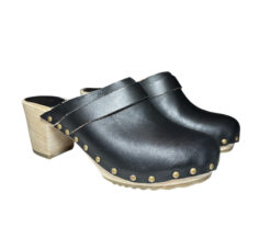 Gerard Darel NEW Black Leather Wood Clog Slip On Heels Mules Size 9