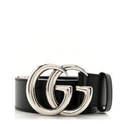 Gucci Black Calfskin Palladium Interlocking G Buckle 40mm Wide Belt 85/34