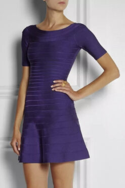 Herve Leger Liza Boat Neck Bandage Bodycon Mini Flare Dress Size Large