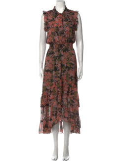 Misa Los Angeles NEW Floral Chiffon Sleeveless Tiered Maxi Dress XS Pink Green