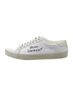 Saint Laurent Women's Court Classic Canvas Leather Low Top Sneakers 38