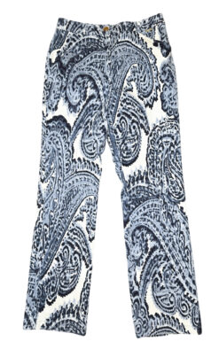 St. John Blue Paisley Print High Rise Wide Leg Jeans Pants Size 2
