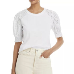 Veronica Beard Marcia White Eyelet Puff Sleeve Crewneck Top Blouse XS