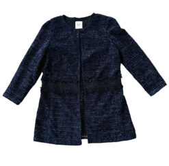 WEILL Blue & Black Metallic Tweed Lesage Collarless Long Coat Size 44/12