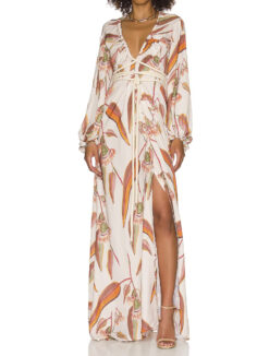 Andrea Iyamah Neema Eucalyptus Print Long Maxi Gown Dress Small/Medium