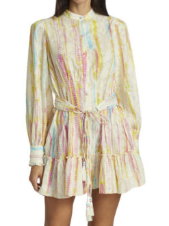 Hemant & Nandita Tie Dye Long Sleeve Boho Tiered Mini Shirt Dress Size XS