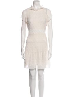 Chloe Ivory Chiffon Swiss Dot Mock Neck Flutter Sleeve Mini Dress Size 34