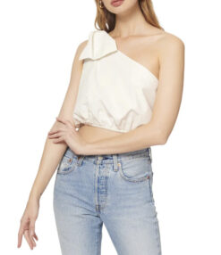 Cami NYC NWT Deliah White One Shoulder Bow Cotton Crop Top Blouse XS NEW
