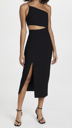 Cinq A Sept Laurile Black One Shoulder Cutout Midi Dress Size 0