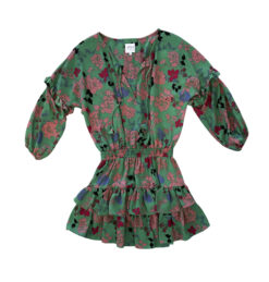 Misa Los Angeles Amalya Green Floral Ruffle Tiered Mini Dress Small