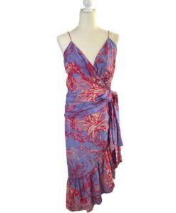 Gilner Farrar Purple Pink Floral Silk Sleeveless V-Neck Midi Slip Dress Size 2