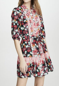Saloni Tyra Floral Silk Belted Mini Shirt Dress Size 0