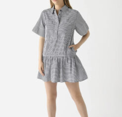 SIMKHAI Cris Blue Striped Short Sleeve Flounce Mini Shirt Dress Size XS