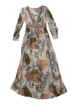 Taj Sabrina Crippa Jungle Print Sequin V-Neck Long Sleeve Maxi Dress Size XS