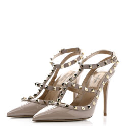 Valentino Garavani Rockstud Poudre Patent Ankle Strap Caged Heels Pumps 37.5