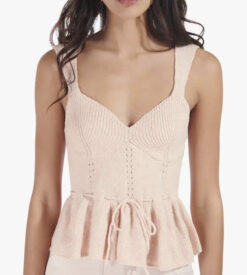 STAUD Coco Petal Pink Knit Sweetheart Neck Sleeveless Top Blouse Small