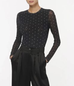 Cami NYC NWT Brooks Black Dot Long Sleeve Bodysuit Top Blouse Small NEW TAGS