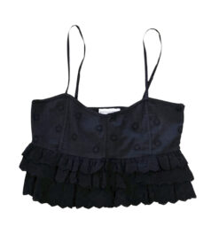 Karina Grimaldi Black Tiered Broderie Lace Cropped Camisole Top Blouse XS