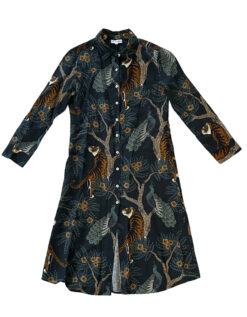 Las Surenas Green Jungle Print Linen Midi Shirt Dress Size Small