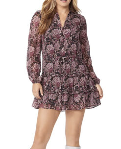 Paige Fernanda Purple Floral Silk Floral Tiered Mini Dress Size Small