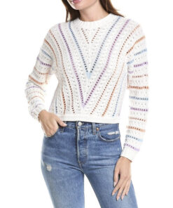 27 Miles Malibu Pointelle Crochet Knit Crew Neck Pullover Sweater XS