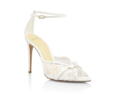 Alexandre Birman Clarita Slim Bridal White Lace Ankle Strap Heels Sandals Size 41