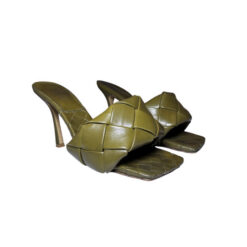 Bottega Veneta Lido Green Nappa Quilted Intrecciato Mules Heels Sandals 40.5