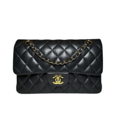 Chanel 11.22 Classic Double Flap Black Lambskin Matelasse Gold Hardware