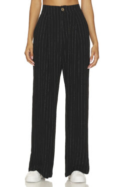 Chaser NWT Theo Black Pinstripe High Rise Wide Leg Trousers Pants Small NEW