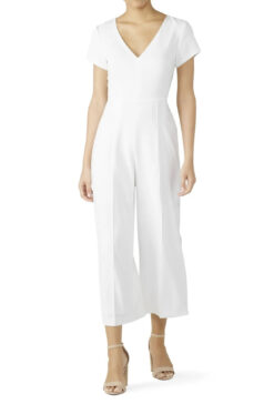Club Monaco Sannah White Short Sleeve V-Neck Wide Leg Jumpsuit Size 2