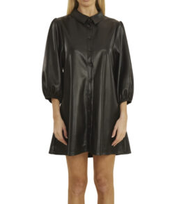 Dolce Cabo Black Vegan Leather Puff Sleeve Mini Shirt Dress Size XS