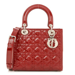 Christian Dior Lady Dior Medium Red Patent Cannage GHW 2Way Tote Bag