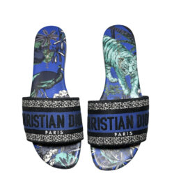 Christian Dior Dway Blue Voyage Floral Logo Slides Sandals Size 38