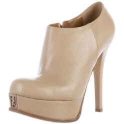 Fendi Fendista Beige Leather FF Logo Platform Heels Ankle Boots Size 39