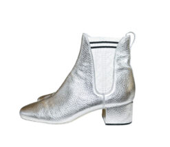 Fendi Silver Metallic Leather Block Heels Chelsea Ankle Boots Size 40