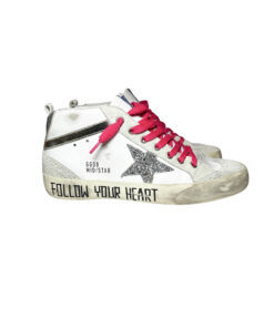 Golden Goose Mid Star White Ice Leather Glitter Wing Tip Sneakers 38 In Box