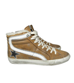 Golden Goose Private Ed. Slide Cognac Leather Shearling High Top Sneakers 38