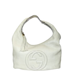 GUCCI 282304 Neutral Ivory Soho Cellarius Leather Large Hobo Shoulder Bag