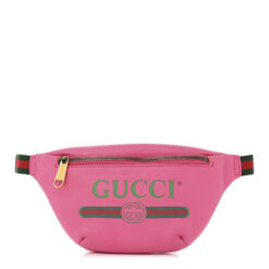 GUCCI Pink Grained Calfskin GG Logo Web Stripe Small Bum Belt Bag