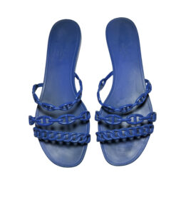 HERMES Rivage Chaine D'Ancre Blue Rubber Slides Flats Sandals Size 41