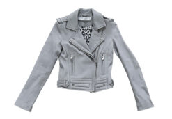 IRO Luiga Light Gray Lambskin Leather Moto Full Zip Biker Jacket Size 36