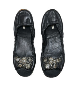 Miu Miu Black Leather Crystal Jewel Embellished Open Toe Ballet Flats Size 40