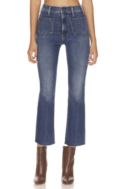 Mother The Hustler Patch Pocket High Rise Ankle Fray Flare Jeans Size 23