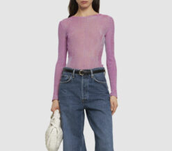 Ulla Johnson NWT Diana Pink Opal Metallic Ribbed Pullover Long Sleeve Top Small
