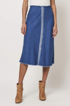 Raquel Allegra NWT Aurora Washed Indigo Denim Midi Jean Skirt Size 00 NEW