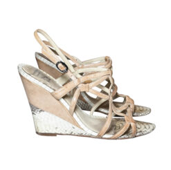 Alexandre Birman Vintage Python Neutral Slingback Wedge Heels Sandals Size 8
