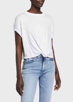 Alice + Olivia Cammy White Tie Front Short Sleeve Knit Top Blouse Size XS