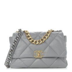 Chanel Gray Lambskin Quilted Large Chanel 19 Flap Crossbody Shoulder Bag