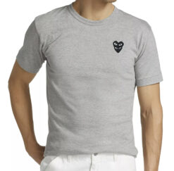 Comme Des Garçons Play Men's Gray Double Heart Logo Short Sleeve T-Shirt  Large
