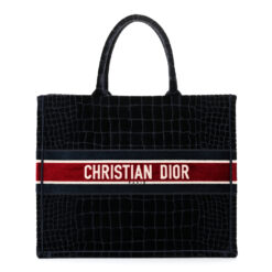 Christian Dior Blue Velvet Mizza Embroidered Large Croc Book Tote Bag
